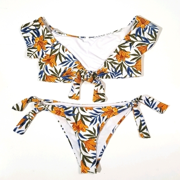 CABANA DEL SOL Tie Off Shoulder Floral Bikini Set - Picture 4 of 14